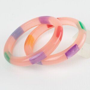 Vintage Pink Resin Bracelet Bangle Moon-glow Inclusions lot 2 pieces